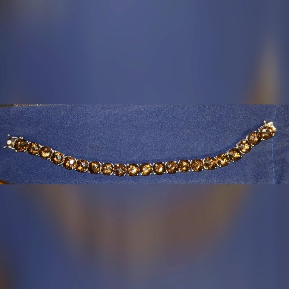 Affinity Gems Cushion Cut Gemstone Bold Tennis Bracelet Sterling Smokey Quartz - Picture 1 of 5